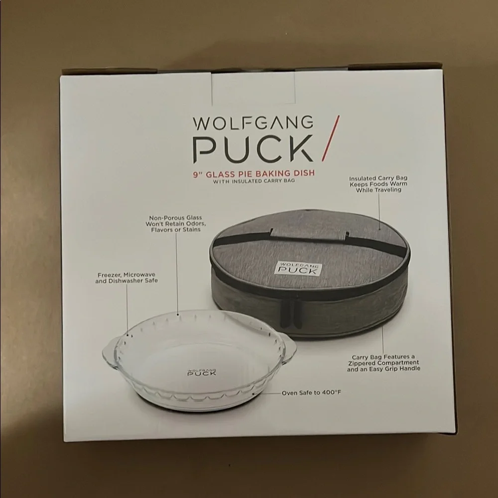 Gray Glass Pie Baking Dish with Insulated Carry Bag